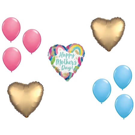 Mother's Day Theme Balloon Set, 28 Inch Jumbo Mother's Day Painted Rainbows Balloon, Heart Foil